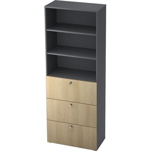 Kombi-Schrank, 2 Fachböden, 3 Hängeregistraturschübe, graphit / Eiche eurokraft pro Kombi-Schrank, 2 Fachböden, 3 Hängeregistraturschübe, graphit / Eiche eurokraft pro