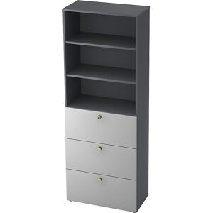 Kombi-Schrank, 2 Fachböden, 3 Hängeregistraturschübe, graphit / lichtgrau eurokraft pro Kombi-Schrank, 2 Fachböden, 3 Hängeregistraturschübe, graphit / lichtgrau eurokraft pro