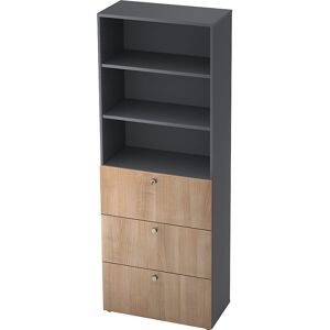 Kombi-Schrank, 2 Fachböden, 3 Hängeregistraturschübe, graphit / Nussbaum-Dekor eurokraft pro Kombi-Schrank, 2 Fachböden, 3 Hängeregistraturschübe, graphit / Nussbaum-Dekor eurokraft pro