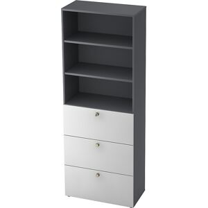 Kombi-Schrank, 2 Fachböden, 3 Hängeregistraturschübe, graphit / weiß eurokraft pro Kombi-Schrank, 2 Fachböden, 3 Hängeregistraturschübe, graphit / weiß eurokraft pro