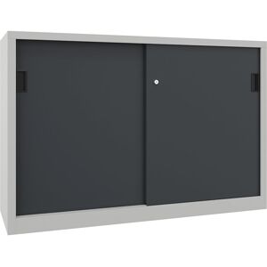 Schiebetürenschrank, Höhe 1000 mm, Vollblechtüren, BxT 1500 x 400 mm, mit Trennwand und 2 x 2 Fachböden, Tür anthrazit Pavoy Schiebetürenschrank, Höhe 1000 mm, Vollblechtüren, BxT 1500 x 400 mm, mit Trennwand und 2 x 2 Fachböden, Tür anthrazit Pavoy