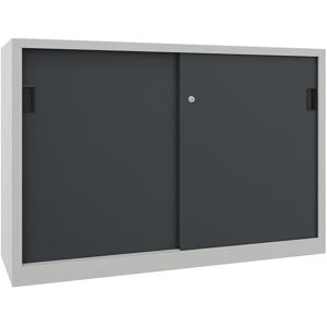 Schiebetürenschrank, Höhe 1000 mm, Vollblechtüren, BxT 1500 x 500 mm, mit Trennwand und 2 x 2 Fachböden, Tür anthrazit Pavoy Schiebetürenschrank, Höhe 1000 mm, Vollblechtüren, BxT 1500 x 500 mm, mit Trennwand und 2 x 2 Fachböden, Tür anthrazit Pavoy
