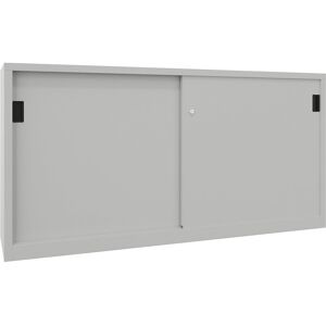 Schiebetürenschrank, Höhe 1000 mm, Vollblechtüren, BxT 2000 x 400 mm, mit Trennwand und 2 x 2 Fachböden, Tür lichtgrau Pavoy Schiebetürenschrank, Höhe 1000 mm, Vollblechtüren, BxT 2000 x 400 mm, mit Trennwand und 2 x 2 Fachböden, Tür lichtgrau Pavoy