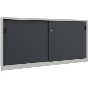Schiebetürenschrank, Höhe 1000 mm, Vollblechtüren, BxT 2000 x 500 mm, mit Trennwand und 2 x 2 Fachböden, Tür anthrazit Pavoy Schiebetürenschrank, Höhe 1000 mm, Vollblechtüren, BxT 2000 x 500 mm, mit Trennwand und 2 x 2 Fachböden, Tür anthrazit Pavoy