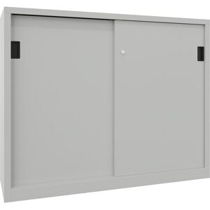 Schiebetürenschrank, Höhe 1200 mm, Vollblechtüren, BxT 1500 x 400 mm, mit Trennwand und 2 x 2 Fachböden, Tür lichtgrau Pavoy Schiebetürenschrank, Höhe 1200 mm, Vollblechtüren, BxT 1500 x 400 mm, mit Trennwand und 2 x 2 Fachböden, Tür lichtgrau Pavoy