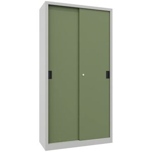 Schiebetürenschrank, Höhe 1950 mm, Vollblechtüren, BxT 1000 x 400 mm, mit 4 Fachböden, Tür resedagrün Pavoy Schiebetürenschrank, Höhe 1950 mm, Vollblechtüren, BxT 1000 x 400 mm, mit 4 Fachböden, Tür resedagrün Pavoy