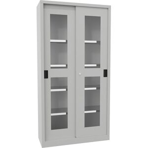 Schiebetürenschrank, Höhe 1950 mm, Sichtfenstertüren, BxT 1000 x 400 mm, mit 4 Fachböden, Tür lichtgrau Pavoy Schiebetürenschrank, Höhe 1950 mm, Sichtfenstertüren, BxT 1000 x 400 mm, mit 4 Fachböden, Tür lichtgrau Pavoy