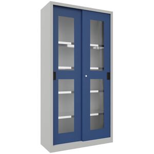 Schiebetürenschrank, Höhe 1950 mm, Sichtfenstertüren, BxT 1000 x 400 mm, mit 4 Fachböden, Tür enzianblau Pavoy Schiebetürenschrank, Höhe 1950 mm, Sichtfenstertüren, BxT 1000 x 400 mm, mit 4 Fachböden, Tür enzianblau Pavoy