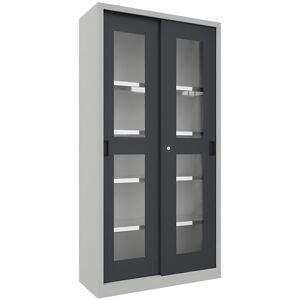 Schiebetürenschrank, Höhe 1950 mm, Sichtfenstertüren, BxT 1000 x 400 mm, mit 4 Fachböden, Tür anthrazit Pavoy Schiebetürenschrank, Höhe 1950 mm, Sichtfenstertüren, BxT 1000 x 400 mm, mit 4 Fachböden, Tür anthrazit Pavoy