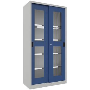 Schiebetürenschrank, Höhe 1950 mm, Sichtfenstertüren, BxT 1000 x 500 mm, mit 4 Fachböden, Tür enzianblau Pavoy Schiebetürenschrank, Höhe 1950 mm, Sichtfenstertüren, BxT 1000 x 500 mm, mit 4 Fachböden, Tür enzianblau Pavoy