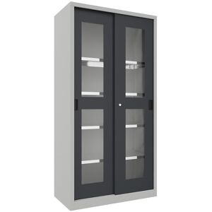 Schiebetürenschrank, Höhe 1950 mm, Sichtfenstertüren, BxT 1000 x 500 mm, mit 4 Fachböden, Tür anthrazit Pavoy Schiebetürenschrank, Höhe 1950 mm, Sichtfenstertüren, BxT 1000 x 500 mm, mit 4 Fachböden, Tür anthrazit Pavoy