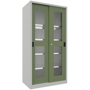 Schiebetürenschrank, Höhe 1950 mm, Sichtfenstertüren, BxT 1000 x 600 mm, mit 4 Fachböden, Tür resedagrün Pavoy Schiebetürenschrank, Höhe 1950 mm, Sichtfenstertüren, BxT 1000 x 600 mm, mit 4 Fachböden, Tür resedagrün Pavoy