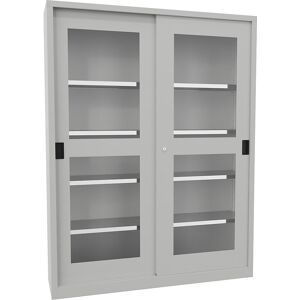 Schiebetürenschrank, Höhe 1950 mm, Sichtfenstertüren, BxT 1500 x 400 mm, mit Trennwand und 2 x 4 Fachböden, Tür lichtgrau Pavoy Schiebetürenschrank, Höhe 1950 mm, Sichtfenstertüren, BxT 1500 x 400 mm, mit Trennwand und 2 x 4 Fachböden, Tür lichtgrau Pavoy