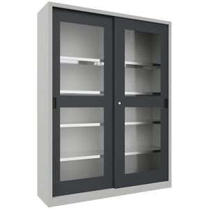 Schiebetürenschrank, Höhe 1950 mm, Sichtfenstertüren, BxT 1500 x 400 mm, mit Trennwand und 2 x 4 Fachböden, Tür anthrazit Pavoy Schiebetürenschrank, Höhe 1950 mm, Sichtfenstertüren, BxT 1500 x 400 mm, mit Trennwand und 2 x 4 Fachböden, Tür anthrazit Pavoy