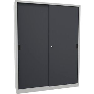 Schiebetürenschrank, Höhe 1950 mm, Vollblechtüren, BxT 1500 x 500 mm, mit Trennwand und 2 x 4 Fachböden, Tür anthrazit Pavoy Schiebetürenschrank, Höhe 1950 mm, Vollblechtüren, BxT 1500 x 500 mm, mit Trennwand und 2 x 4 Fachböden, Tür anthrazit Pavoy