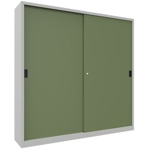 Schiebetürenschrank, Höhe 1950 mm, Vollblechtüren, BxT 2000 x 400 mm, mit Trennwand und 2 x 4 Fachböden, Tür resedagrün Pavoy Schiebetürenschrank, Höhe 1950 mm, Vollblechtüren, BxT 2000 x 400 mm, mit Trennwand und 2 x 4 Fachböden, Tür resedagrün Pavoy