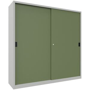 Schiebetürenschrank, Höhe 1950 mm, Vollblechtüren, BxT 2000 x 500 mm, mit Trennwand und 2 x 4 Fachböden, Tür resedagrün Pavoy Schiebetürenschrank, Höhe 1950 mm, Vollblechtüren, BxT 2000 x 500 mm, mit Trennwand und 2 x 4 Fachböden, Tür resedagrün Pavoy