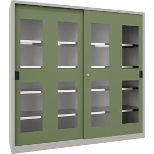 Schiebetürenschrank, Höhe 1950 mm, Sichtfenstertüren, BxT 2000 x 500 mm, mit Trennwand und 2 x 4 Fachböden, Tür resedagrün Pavoy Schiebetürenschrank, Höhe 1950 mm, Sichtfenstertüren, BxT 2000 x 500 mm, mit Trennwand und 2 x 4 Fachböden, Tür resedagrün Pavoy