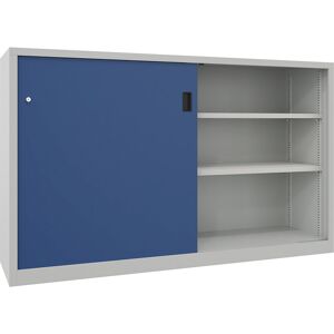 Schwerlast-Schiebetürenschrank, Höhe 1200 mm, Vollblechtüren, BxT 2000 x 500 mm, mit Trennwand und 2 x 2 Fachböden, Tür enzianblau Pavoy Schwerlast-Schiebetürenschrank, Höhe 1200 mm, Vollblechtüren, BxT 2000 x 500 mm, mit Trennwand und 2 x 2 Fachböden, Tür enzianblau Pavoy
