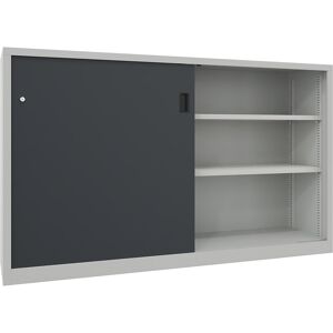 Schwerlast-Schiebetürenschrank, Höhe 1200 mm, Vollblechtüren, BxT 2000 x 500 mm, mit Trennwand und 2 x 2 Fachböden, Tür anthrazit Pavoy Schwerlast-Schiebetürenschrank, Höhe 1200 mm, Vollblechtüren, BxT 2000 x 500 mm, mit Trennwand und 2 x 2 Fachböden, Tür anthrazit Pavoy