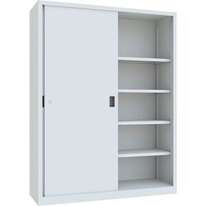 Schwerlast-Schiebetürenschrank, Höhe 1950 mm, Vollblechtüren, BxT 1500 x 500 mm, mit Trennwand und 2 x 4 Fachböden, Tür lichtgrau Pavoy Schwerlast-Schiebetürenschrank, Höhe 1950 mm, Vollblechtüren, BxT 1500 x 500 mm, mit Trennwand und 2 x 4 Fachböden, Tür lichtgrau Pavoy
