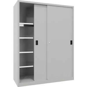 Schwerlast-Schiebetürenschrank, Höhe 1950 mm, Vollblechtüren, BxT 1500 x 600 mm, mit Trennwand und 2 x 4 Fachböden, Tür lichtgrau Pavoy Schwerlast-Schiebetürenschrank, Höhe 1950 mm, Vollblechtüren, BxT 1500 x 600 mm, mit Trennwand und 2 x 4 Fachböden, Tür lichtgrau Pavoy