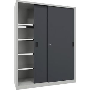 Schwerlast-Schiebetürenschrank, Höhe 1950 mm, Vollblechtüren, BxT 1500 x 600 mm, mit Trennwand und 2 x 4 Fachböden, Tür anthrazit Pavoy Schwerlast-Schiebetürenschrank, Höhe 1950 mm, Vollblechtüren, BxT 1500 x 600 mm, mit Trennwand und 2 x 4 Fachböden, Tür anthrazit Pavoy