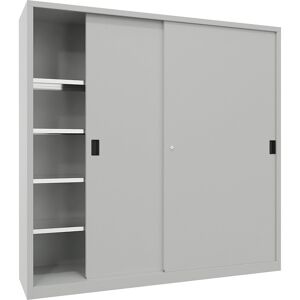 Schwerlast-Schiebetürenschrank, Höhe 1950 mm, Vollblechtüren, BxT 2000 x 500 mm, mit Trennwand und 2 x 4 Fachböden, Tür lichtgrau Pavoy Schwerlast-Schiebetürenschrank, Höhe 1950 mm, Vollblechtüren, BxT 2000 x 500 mm, mit Trennwand und 2 x 4 Fachböden, Tür lichtgrau Pavoy
