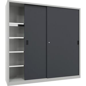 Schwerlast-Schiebetürenschrank, Höhe 1950 mm, Vollblechtüren, BxT 2000 x 500 mm, mit Trennwand und 2 x 4 Fachböden, Tür anthrazit Pavoy Schwerlast-Schiebetürenschrank, Höhe 1950 mm, Vollblechtüren, BxT 2000 x 500 mm, mit Trennwand und 2 x 4 Fachböden, Tür anthrazit Pavoy
