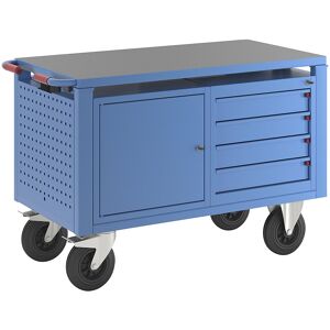 Montagewagen, elektrisch höhenverstellbar, 1 Schrank, 4 Schubladen, LxBxH 1235 x 605 x 820 mm eurokraft pro Montagewagen, elektrisch höhenverstellbar, 1 Schrank, 4 Schubladen, LxBxH 1235 x 605 x 820 mm eurokraft pro