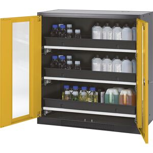 Labor-Chemikalienschrank, 2-türig, halbhoch, 3 Auszüge, mit Sichtfenster, gelb asecos Labor-Chemikalienschrank, 2-türig, halbhoch, 3 Auszüge, mit Sichtfenster, gelb asecos