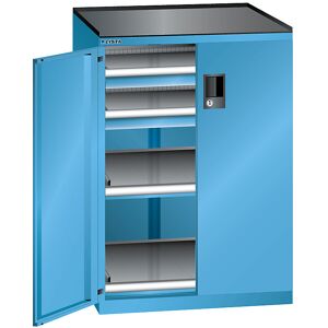 Schubladenschrank mit Flügeltüren, Höhe 1020 mm, 2 Böden, 2 Schubladen, Traglast 200 kg, lichtblau LISTA Schubladenschrank mit Flügeltüren, Höhe 1020 mm, 2 Böden, 2 Schubladen, Traglast 200 kg, lichtblau LISTA