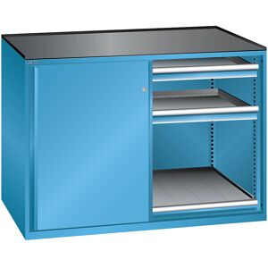 Schiebetürenschrank, Traglast Auszugboden 75 kg, 4 Schubladen, 2 Auszugböden, lichtblau LISTA Schiebetürenschrank, Traglast Auszugboden 75 kg, 4 Schubladen, 2 Auszugböden, lichtblau LISTA