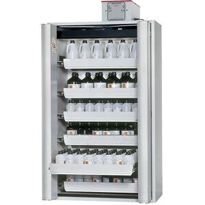 Feuerbeständiger Gefahrstoff-Falttürschrank Typ 90, halbautomatisch, mit 6 Schubladen, lichtgrau asecos Feuerbeständiger Gefahrstoff-Falttürschrank Typ 90, halbautomatisch, mit 6 Schubladen, lichtgrau asecos