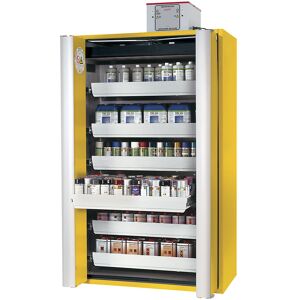 Feuerbeständiger Gefahrstoff-Falttürschrank Typ 90, halbautomatisch, mit 6 Schubladen, goldgelb asecos Feuerbeständiger Gefahrstoff-Falttürschrank Typ 90, halbautomatisch, mit 6 Schubladen, goldgelb asecos
