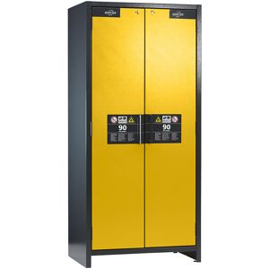 Feuerbeständiger Industrie-Gefahrstoffschrank Typ 90, HxBxT 1955 x 900 x 615 mm, 2-türig, goldgelb asecos Feuerbeständiger Industrie-Gefahrstoffschrank Typ 90, HxBxT 1955 x 900 x 615 mm, 2-türig, goldgelb asecos