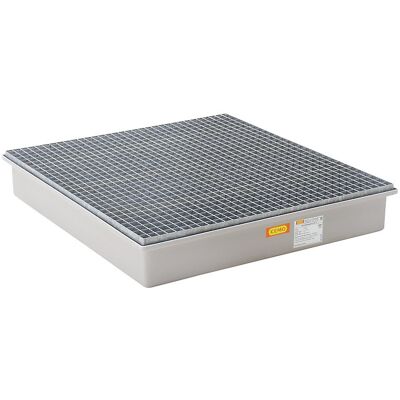 GFK-Boden-Auffangwanne, 4 x 200-l-Fass, mit Zulassung, mit Stahlgitterrost CEMO GFK-Boden-Auffangwanne, 4 x 200-l-Fass, mit Zulassung, mit Stahlgitterrost CEMO