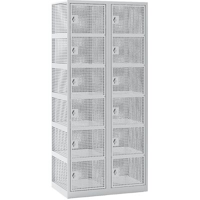6er-Schließfachschrank, Lochblech, 2 Abteile, lichtgrau, B 800 mm, Drehriegel eurokraft pro 6er-Schließfachschrank, Lochblech, 2 Abteile, lichtgrau, B 800 mm, Drehriegel eurokraft pro