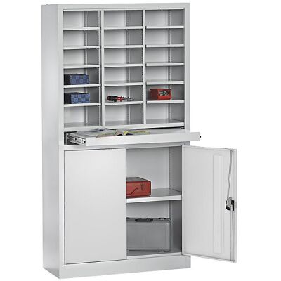 Ordnungs- und Sortierstation, mit Flügeltürschrank, lichtgrau / lichtgrau Pavoy Ordnungs- und Sortierstation, mit Flügeltürschrank, lichtgrau / lichtgrau Pavoy