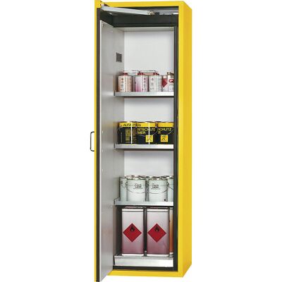 Feuerbeständiger Gefahrstoffschrank Typ 90, 1-türig, Außen-HxBxT 1968 x 600 x 615 mm, gelb, Edelstahl asecos Feuerbeständiger Gefahrstoffschrank Typ 90, 1-türig, Außen-HxBxT 1968 x 600 x 615 mm, gelb, Edelstahl asecos