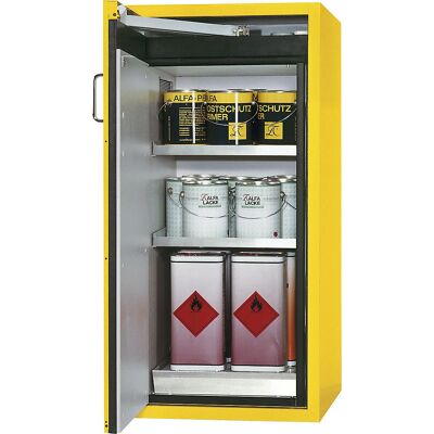 Feuerbeständiger Gefahrstoffschrank Typ 90, 1-türig, Außen-HxBxT 1298 x 600 x 615 mm, gelb, Edelstahl asecos Feuerbeständiger Gefahrstoffschrank Typ 90, 1-türig, Außen-HxBxT 1298 x 600 x 615 mm, gelb, Edelstahl asecos