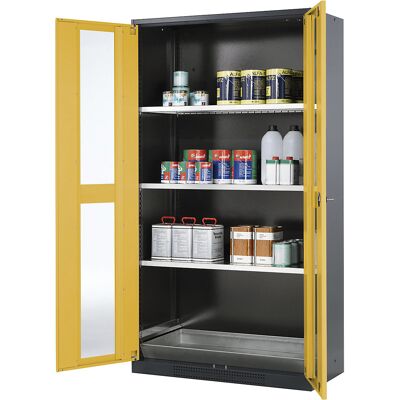 Labor-Chemikalienschrank, 2-türig, hoch, 3 Fachböden, mit Sichtfenster, gelb asecos Labor-Chemikalienschrank, 2-türig, hoch, 3 Fachböden, mit Sichtfenster, gelb asecos