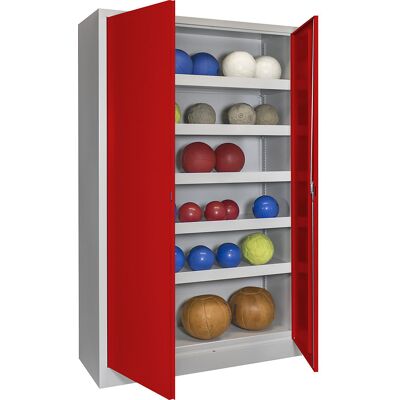 Ball-Flügeltürschrank, Höhe 1950 mm, mit Vollblech-Türen, Breite 1200 mm, grau / rot Pavoy Ball-Flügeltürschrank, Höhe 1950 mm, mit Vollblech-Türen, Breite 1200 mm, grau / rot Pavoy