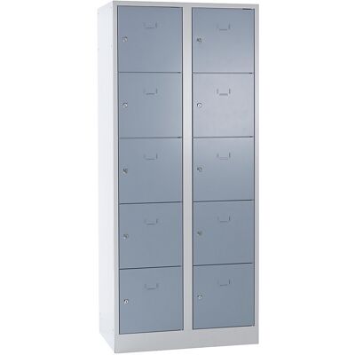 5er-Schließfachschrank Dresden, 2 Abteile, lichtgrau / silbergrau, B 800 mm, mit Bodensockel Wolf 5er-Schließfachschrank Dresden, 2 Abteile, lichtgrau / silbergrau, B 800 mm, mit Bodensockel Wolf