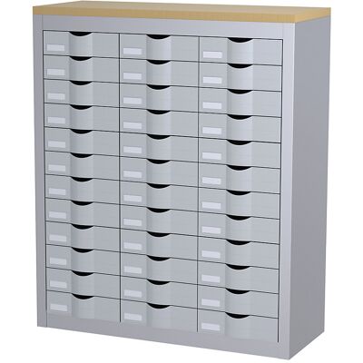 Sortierstation, mit Schubladen, 3 Reihen, 36 Schubladen, alufarben Paperflow Sortierstation, mit Schubladen, 3 Reihen, 36 Schubladen, alufarben Paperflow