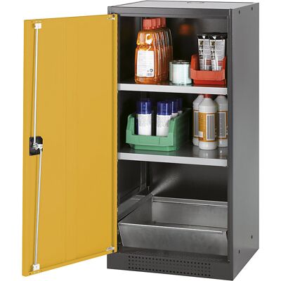 Labor-Chemikalienschrank, 1-türig, halbhoch, 2 Fachböden, ohne Sichtfenster, gelb asecos Labor-Chemikalienschrank, 1-türig, halbhoch, 2 Fachböden, ohne Sichtfenster, gelb asecos