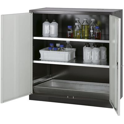 Labor-Chemikalienschrank, 2-türig, halbhoch, 2 Fachböden, ohne Sichtfenster, grau asecos Labor-Chemikalienschrank, 2-türig, halbhoch, 2 Fachböden, ohne Sichtfenster, grau asecos