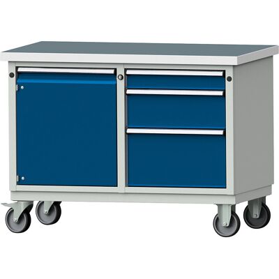 Kompaktwerkbank, BxT 1140 x 650 mm, 1 Schrank, 3 Schubladen, fahrbar, Universalplatte ANKE Kompaktwerkbank, BxT 1140 x 650 mm, 1 Schrank, 3 Schubladen, fahrbar, Universalplatte ANKE