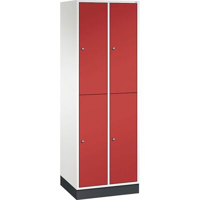 Doppelstock-Spind Intro, 2 Abteile, reinweiß / feuerrot, BxT 620 x 500 mm C+P Doppelstock-Spind Intro, 2 Abteile, reinweiß / feuerrot, BxT 620 x 500 mm C+P