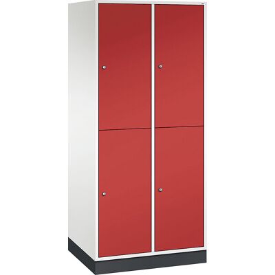 Doppelstock-Spind Intro, 2 Abteile, reinweiß / feuerrot, BxT 820 x 600 mm C+P Doppelstock-Spind Intro, 2 Abteile, reinweiß / feuerrot, BxT 820 x 600 mm C+P